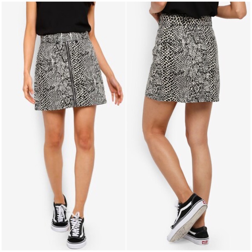 Topshop Snake Print Buckle Jean Skirt